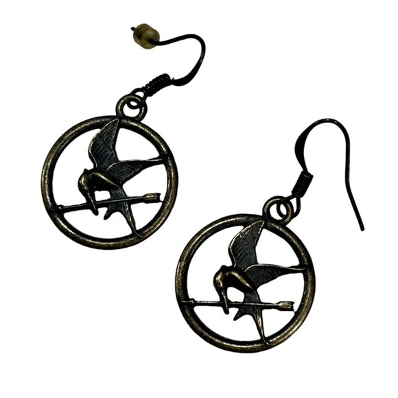 Hunger Games Katniss Peeta Dog Tags and Mockingjay Round Dangle Earrings 2012 - Picture 3 of 5